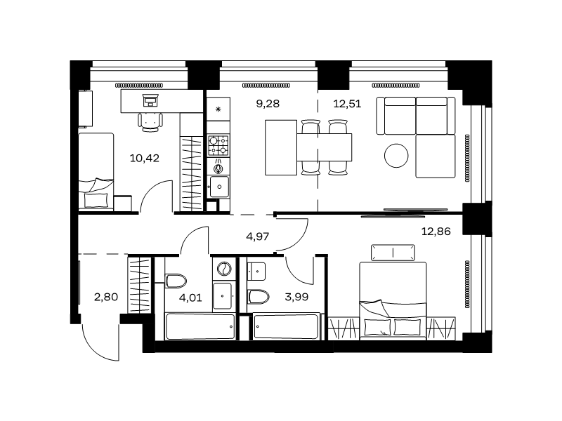 3 ккв (Евро) 60,8 м²