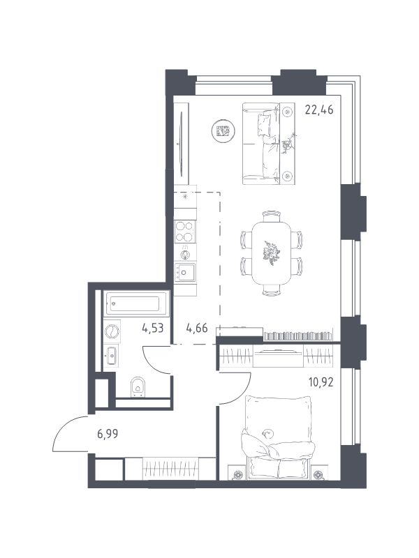 2 ккв (Евро) 49,6 м²