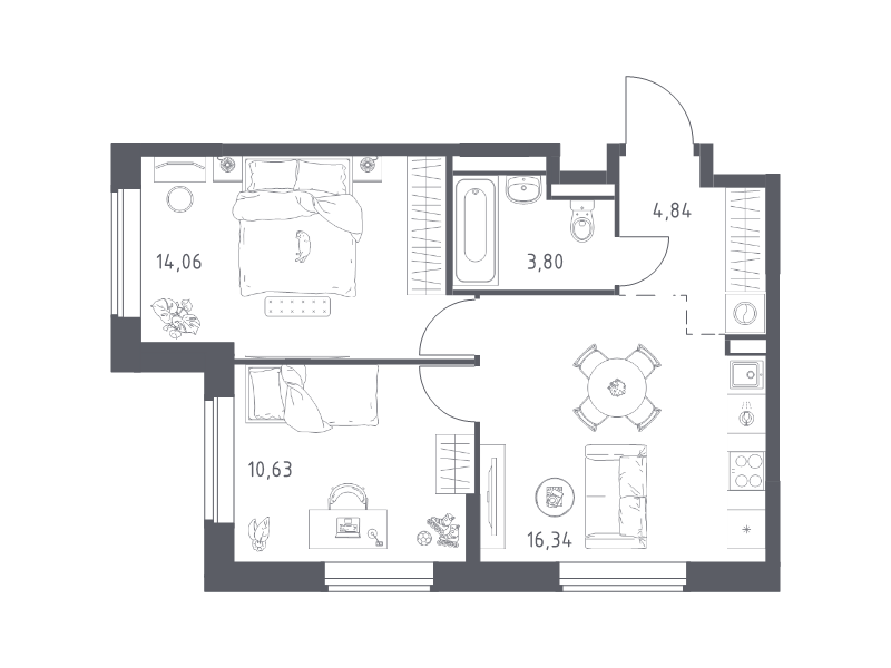 3 ккв (Евро) 49,7 м²