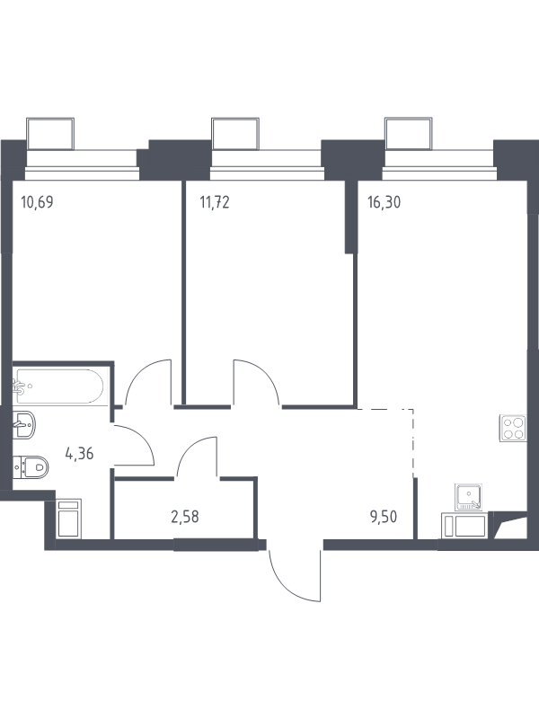 3 ккв (Евро) 55,1 м²