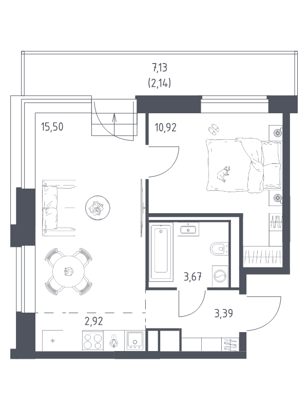 2 ккв (Евро) 38,5 м²