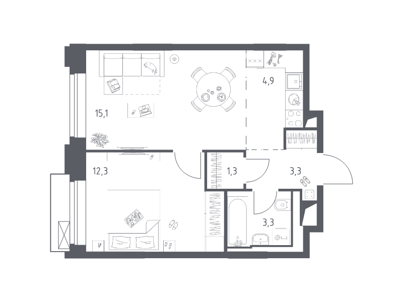 2 ккв (Евро) 40,2 м²