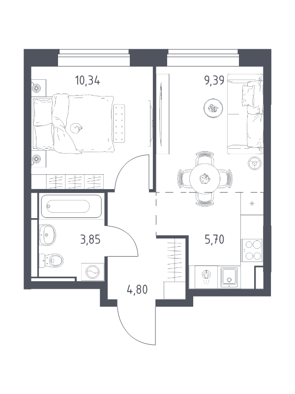 2 ккв (Евро) 34,1 м²