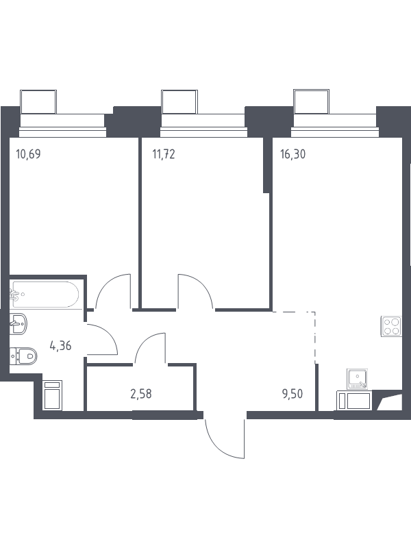 3 ккв (Евро) 55,1 м²