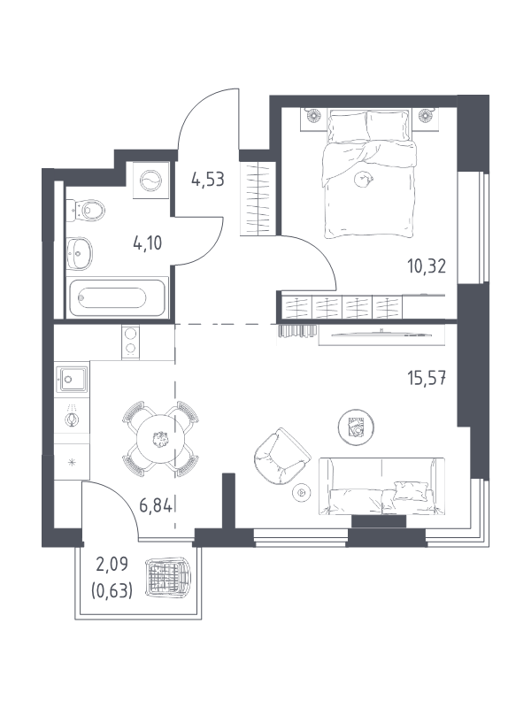 2 ккв (Евро) 42 м²