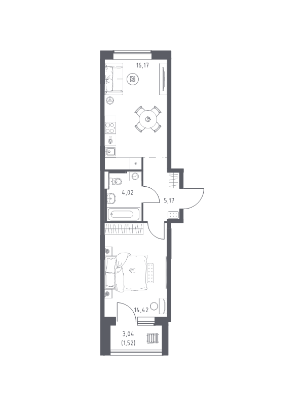 2 ккв (Евро) 41,3 м²