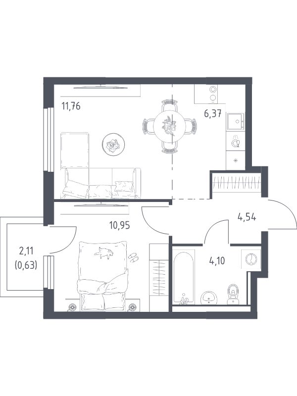 2 ккв (Евро) 38,4 м²