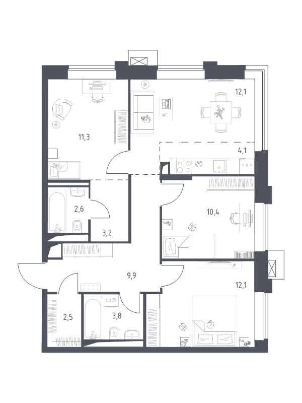 4 ккв (Евро) 71,9 м²
