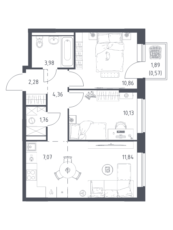 3 ккв (Евро) 52,9 м²