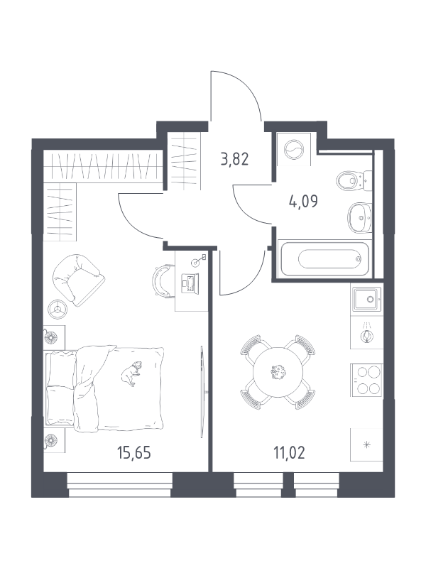 1 ккв 34,6 м²