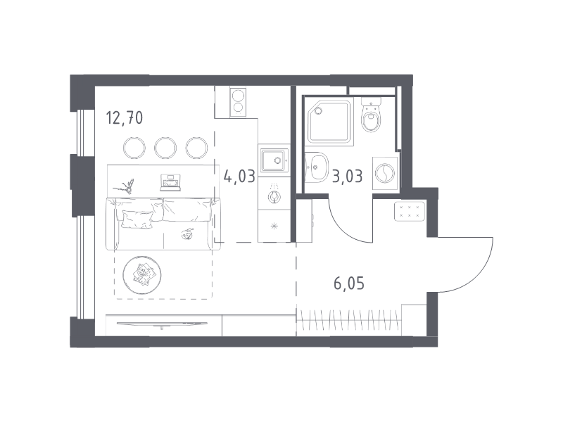 Студия 25,7 м²