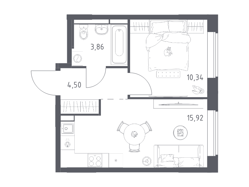 2 ккв (Евро) 34,6 м²