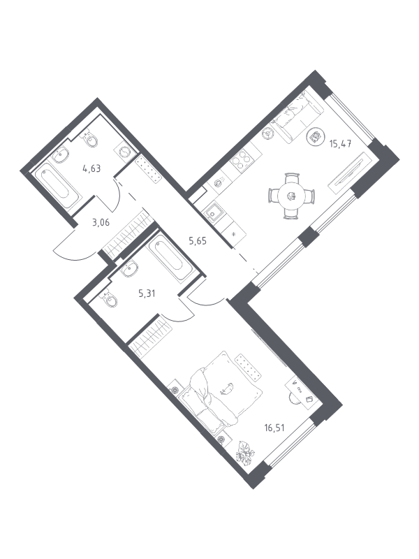 2 ккв (Евро) 50,6 м²