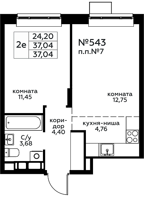 2 ккв (Евро) 37,3 м²