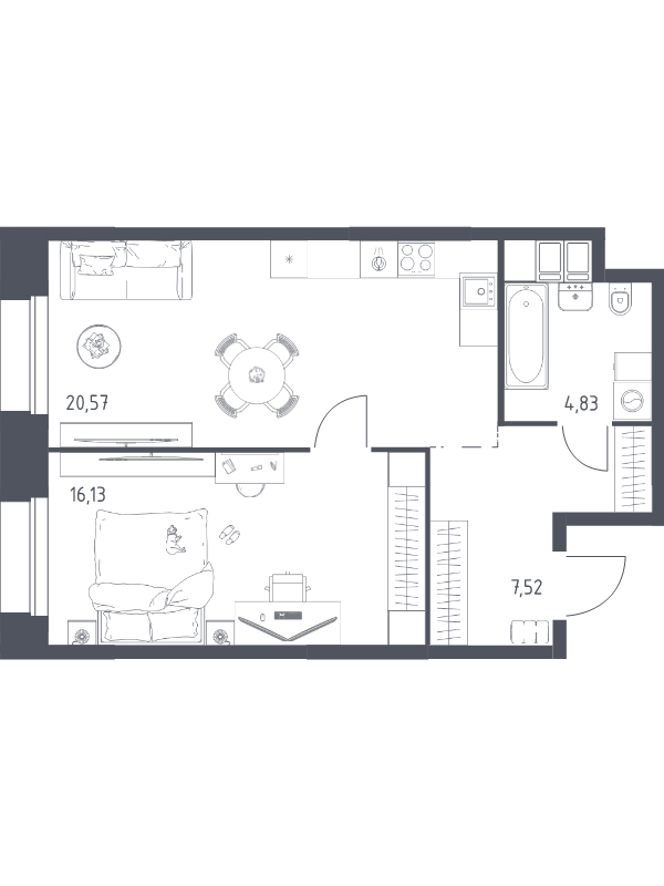 2 ккв (Евро) 49,1 м²