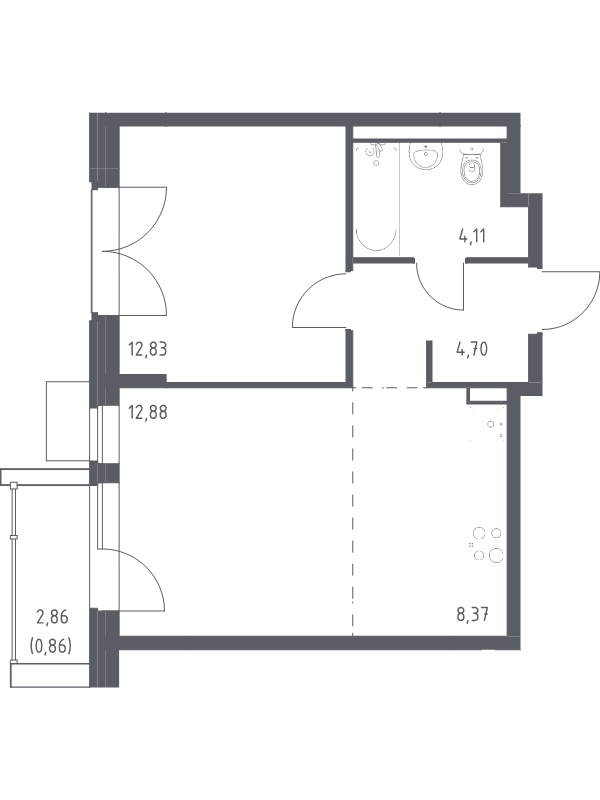 2 ккв (Евро) 43,8 м²