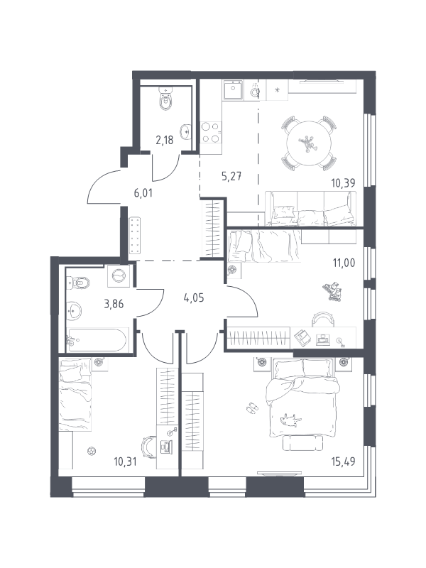 4 ккв (Евро) 68,6 м²