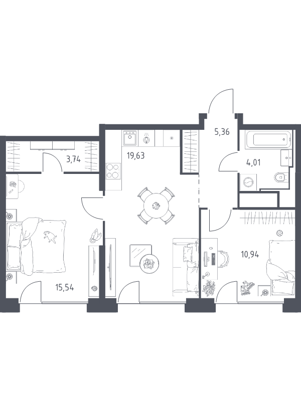 3 ккв (Евро) 59,2 м²