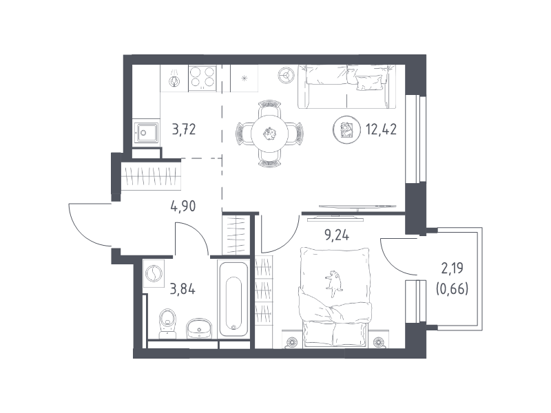 2 ккв (Евро) 34,3 м²