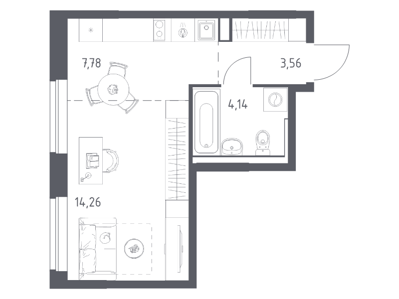 Студия 29,7 м²