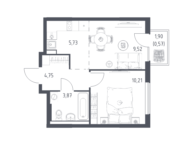 2 ккв (Евро) 34,7 м²