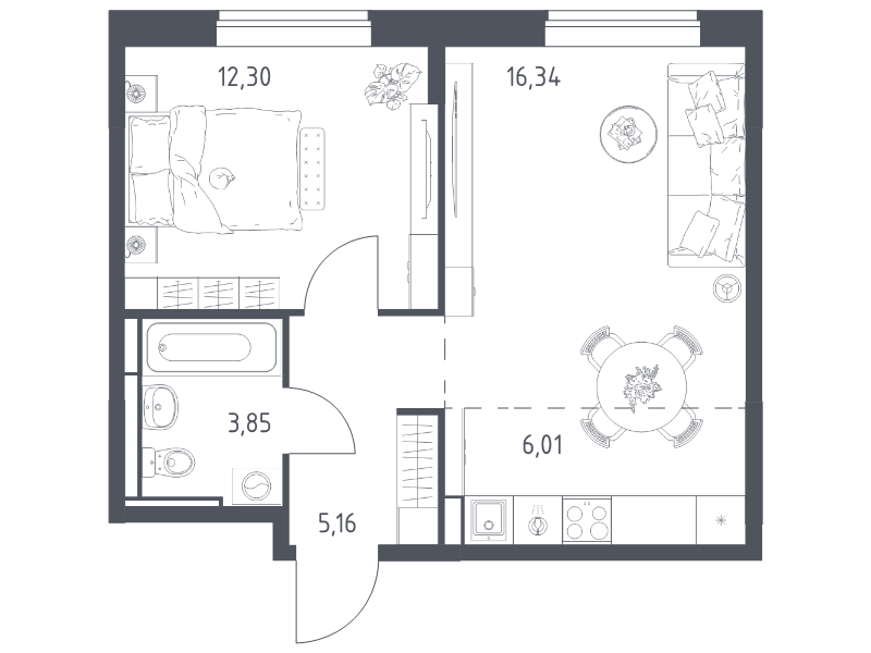 2 ккв (Евро) 43,7 м²