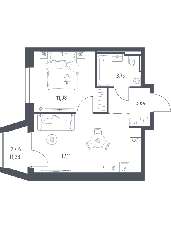 2 ккв (Евро) 36,9 м²