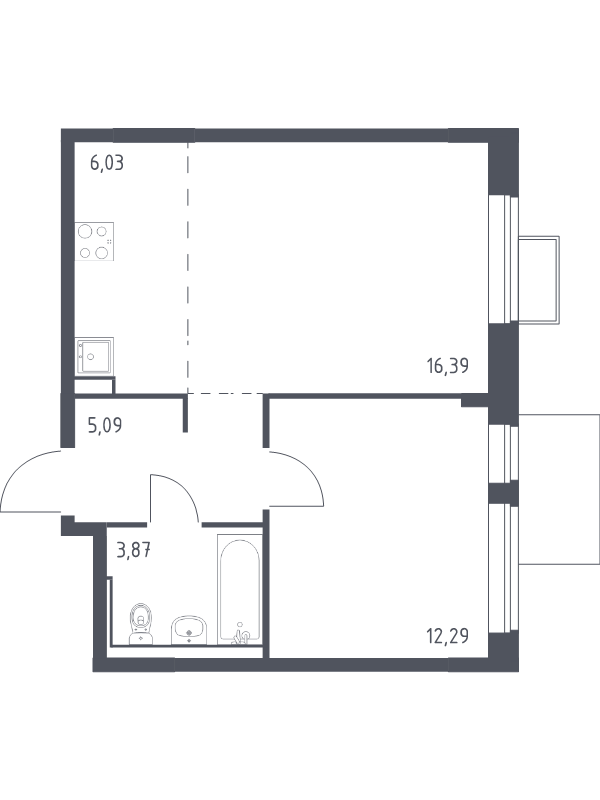 2 ккв (Евро) 43,7 м²