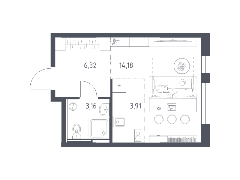 Студия 27,6 м²