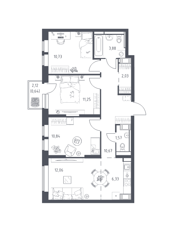4 ккв (Евро) 70 м²