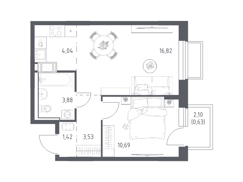 2 ккв (Евро) 41 м²