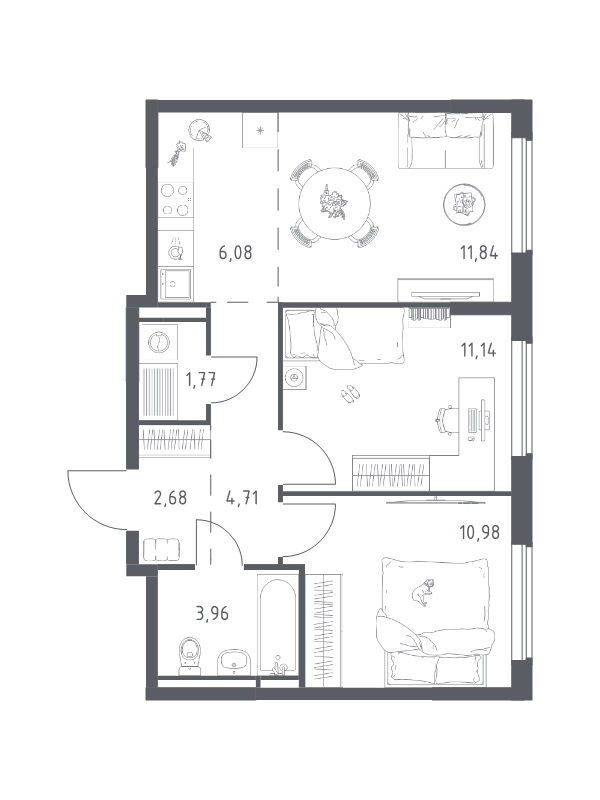 3 ккв (Евро) 53,2 м²