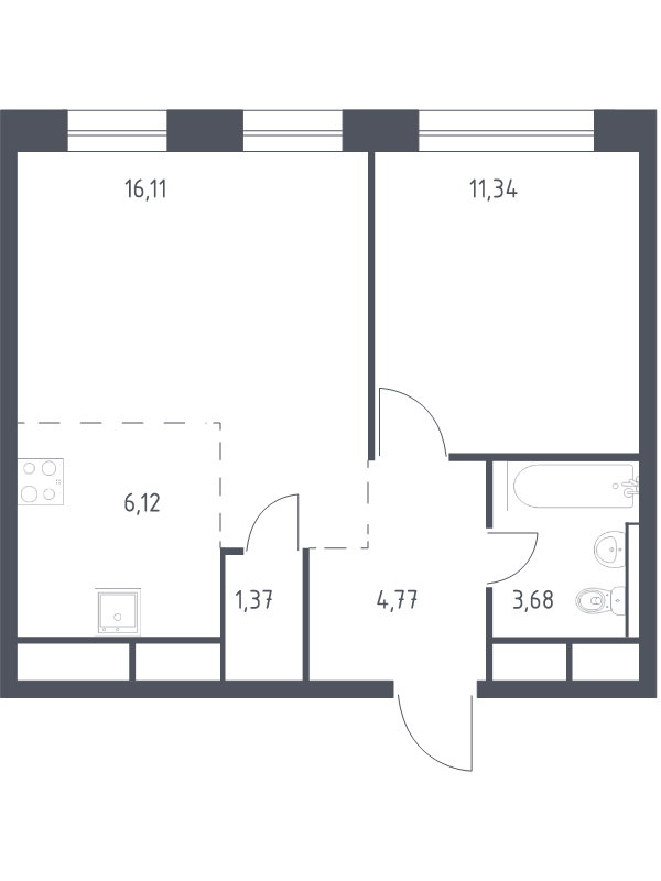 2 ккв (Евро) 42,6 м²