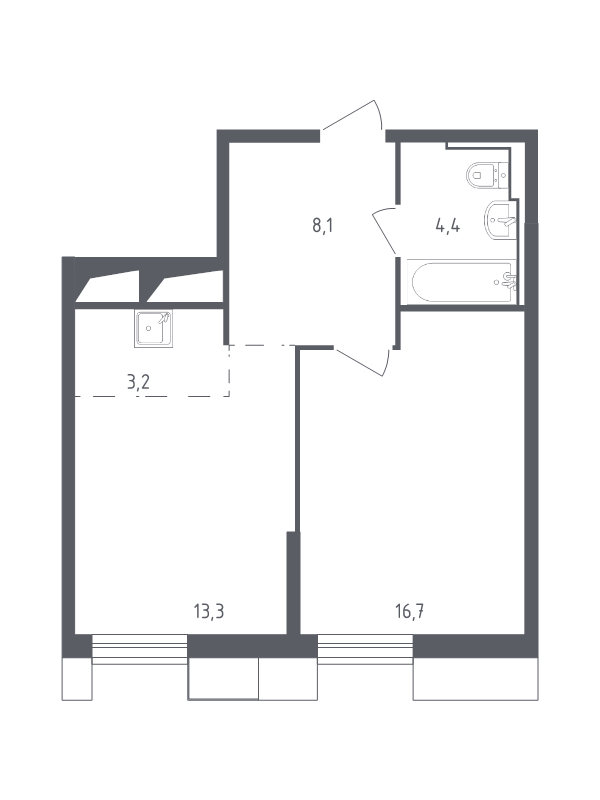 2 ккв (Евро) 44,6 м²