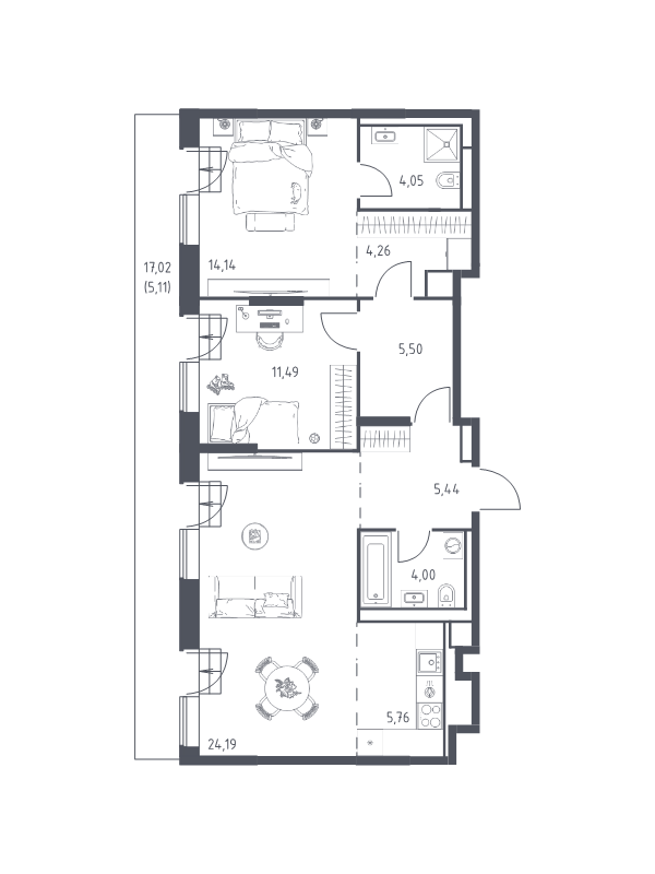 3 ккв (Евро) 83,9 м²