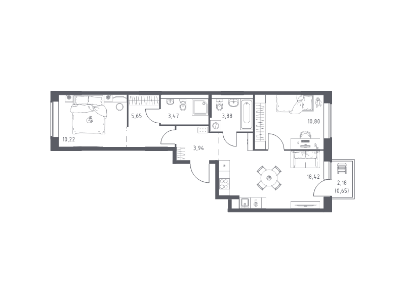 3 ккв (Евро) 57 м²