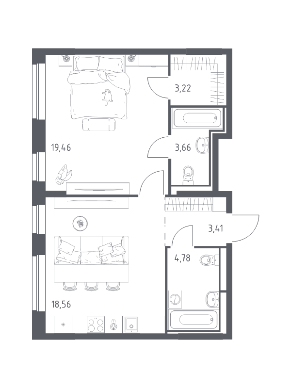 2 ккв (Евро) 53,1 м²