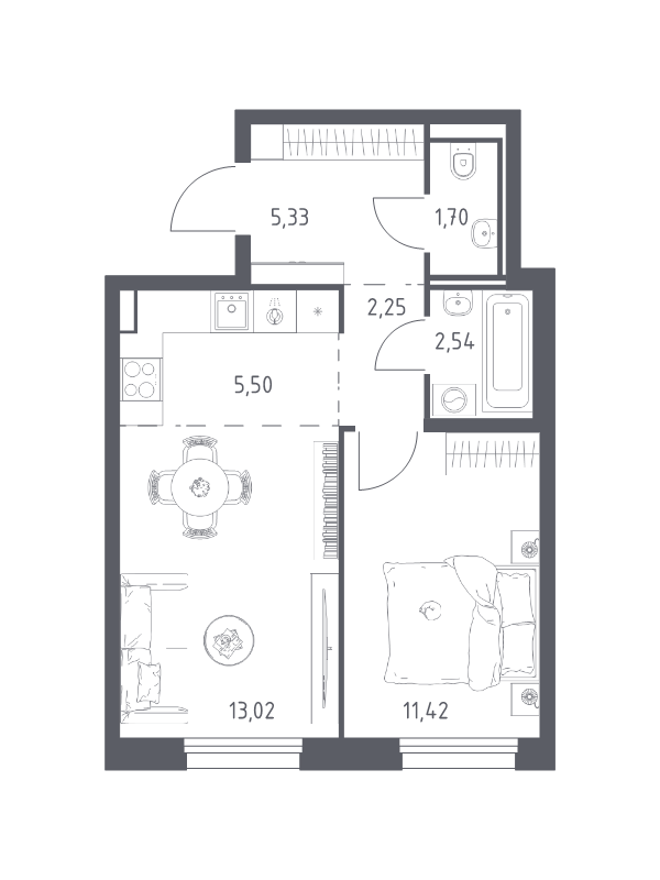 2 ккв (Евро) 41,8 м²