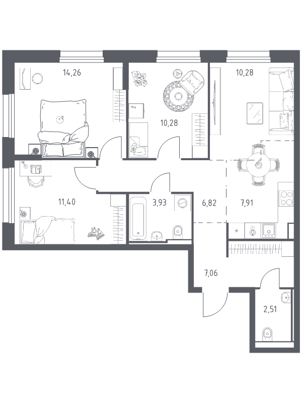 4 ккв (Евро) 74,5 м²