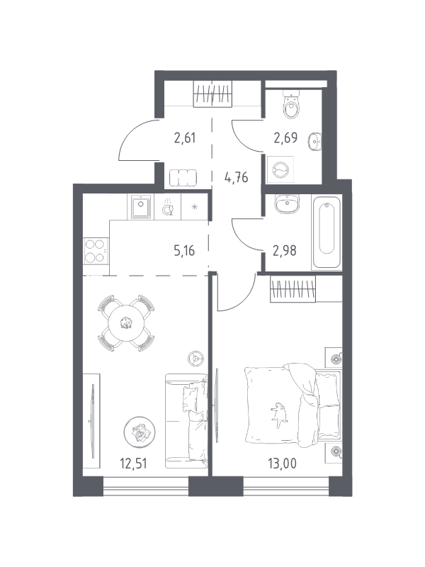 2 ккв (Евро) 43,7 м²