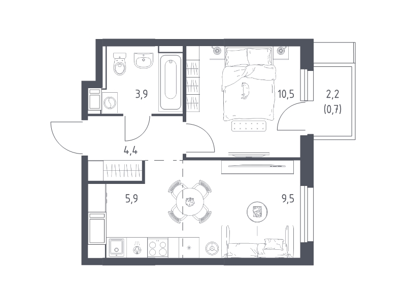 2 ккв (Евро) 34,4 м²