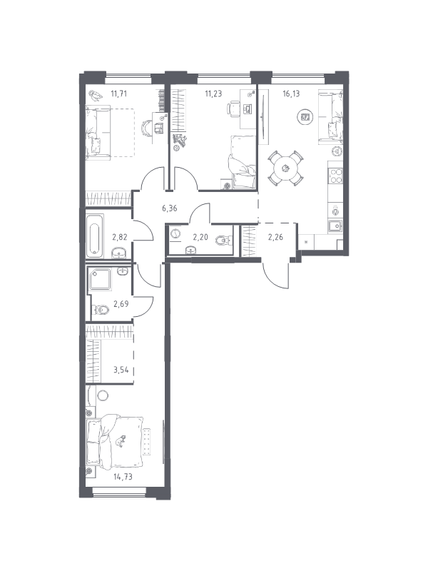 4 ккв (Евро) 73,7 м²