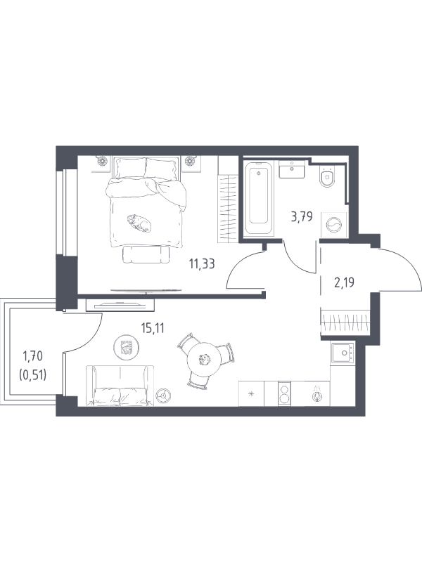 2 ккв (Евро) 32,9 м²