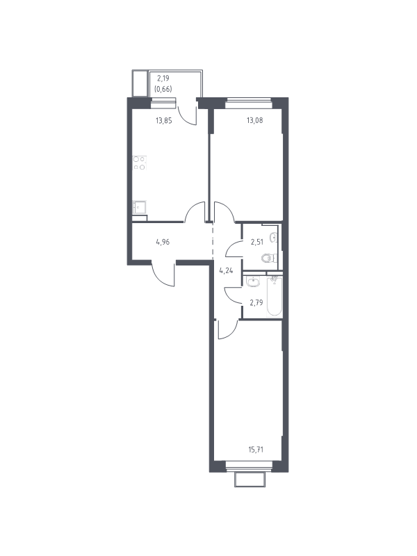 2 ккв 57,8 м²