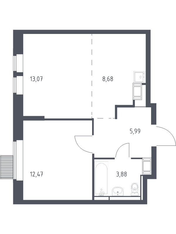 2 ккв (Евро) 44,1 м²