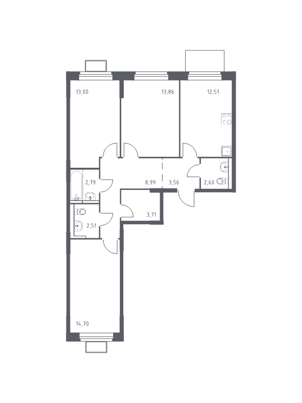 3 ккв 76,8 м²
