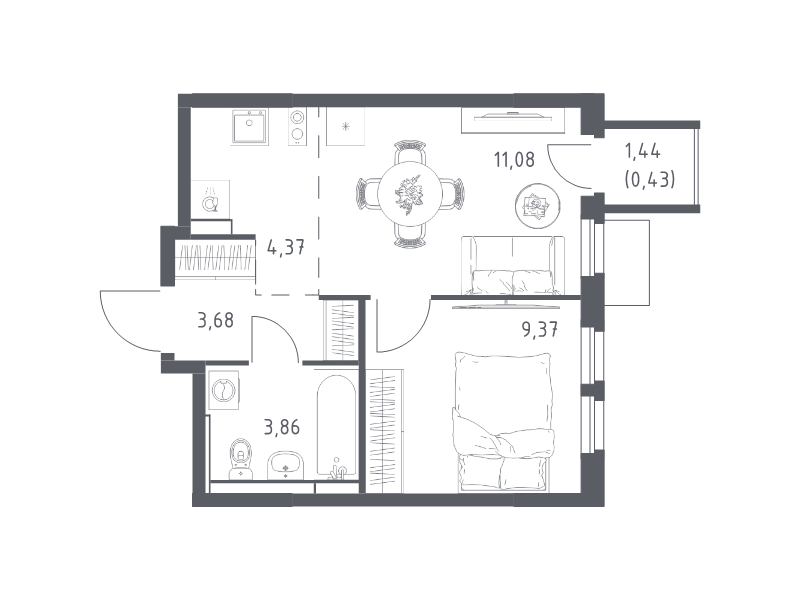 2 ккв (Евро) 32,8 м²