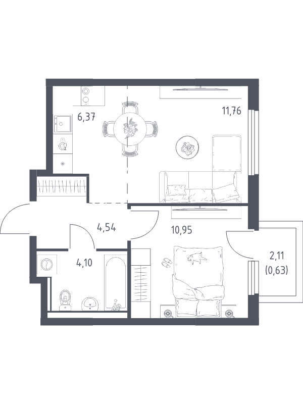 2 ккв (Евро) 38,4 м²