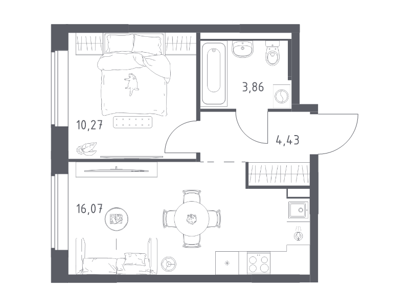 2 ккв (Евро) 34,6 м²