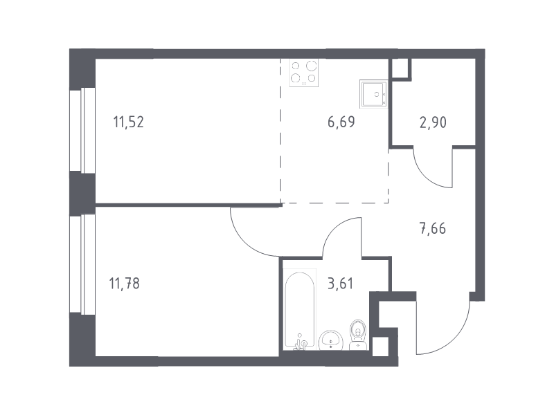 2 ккв (Евро) 44,2 м²